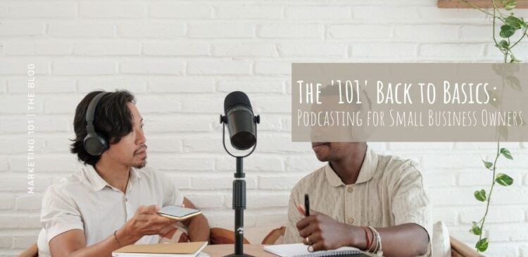 Two small business owners recording a podcast